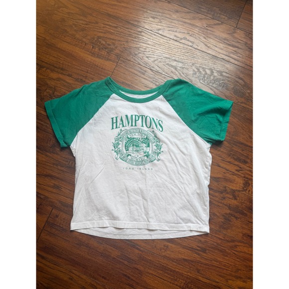Hollister Tops - Hollister Womens M Hamptons Graphic Crop Baby Tee Raglan Green White Y2K